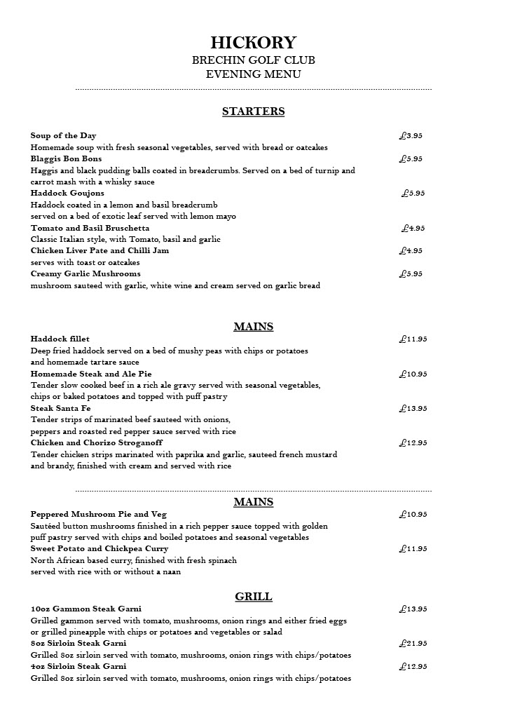 Menu - Brechin Golf Club